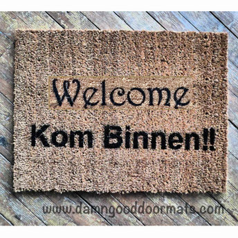 bilingual English Dutch Kom Binnen Come In doormat