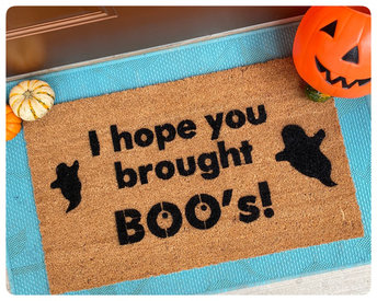 I hope you brought BOO'S funny halloween coir doormat