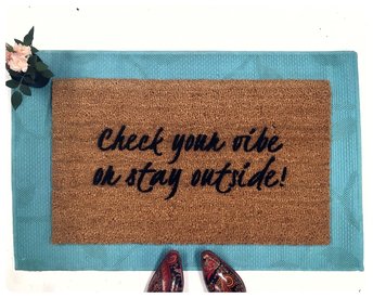 Check your vibe or stay outside boho style doormat
