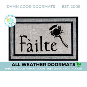 all-weather Scottish Fáilte and thistle or Irish Harp doormat St Patricks day de