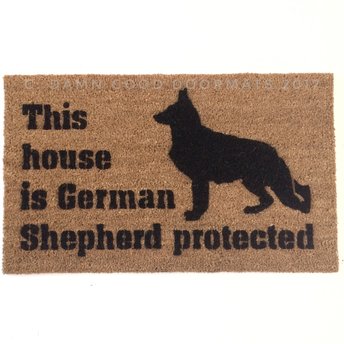 This house is German Shepard protected dog door mat