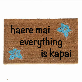 Hawaiian tiki welcome mat Haere mai everything is kapai door mat- You are here a