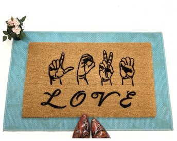 ASL LOVE American Sign Language Deaf culture Welcome damn good doormat