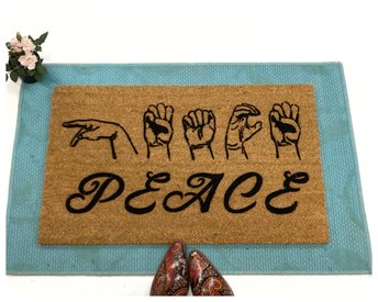 ASL PEACE American Sign Language Deaf culture Welcome damn good doormat