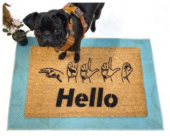 ASL HELLO WELCOME AMERICAN SIGGN LANGUAGE DAMN GOOD DOORMAT