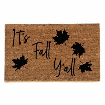 It's Fall Y'all Falling Autumn leaves coir outdoor sustainable Doormat