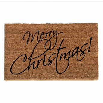 merry christmas in cursive ona. outdoor coir doormat