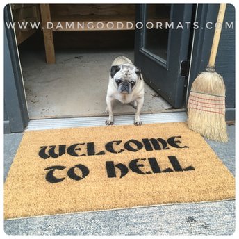 Welcome to Hell doormat gothic home halloween doormat with a pug