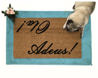 Ola! Adeus! Portuguese Hello Goodbye welcome mat