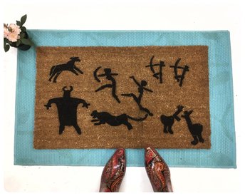 Customizable Prehistoric Cave painting family funny doormat