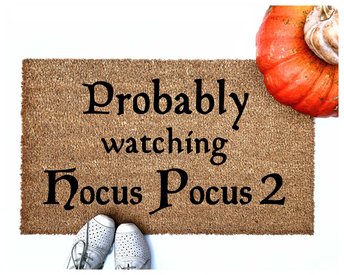 halloween coir doormat reading probably watching hocus pocus 2 with pumpkins