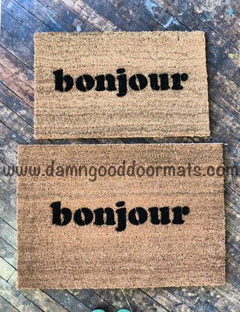 bonjour French good day doormat mustache