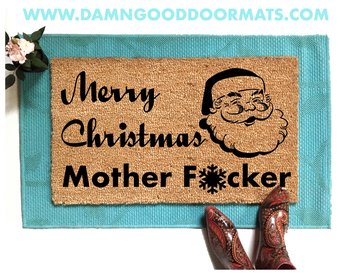 snowflake Merry Christmas Mother Fucker F Bomb rude funny coir outdoor damn good
