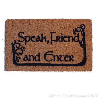 COMMAS JRR Tolkien Speak, Friend, and Enter with TREES nerd doormat