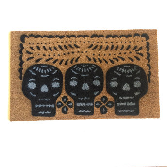 Halloween sugar skulls Mexican Papel Picado Day of the Dead doormat