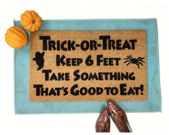 Trick or treat keep 6 feet funny halloween doormat covid 19 coronavirus