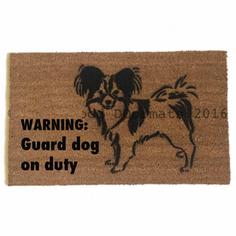 papillon warning guard dog on duty funny dog lover doormat