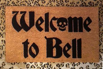 Welcome to Bell doormat gothic home halloween doormat with a pug