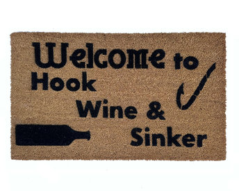 Hook, Line, Sinker fisherman's  doormat witha wine bottle and fishing hook