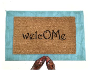 welcome om symbol mantra doormat