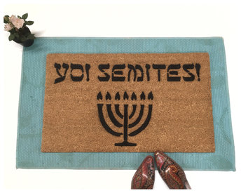 Yo! Semites!™ Jewish welcome doormat menorah