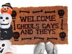 LGBTQ Halloween Doormat | Ghouls Gays and Theys Skull and Bones
