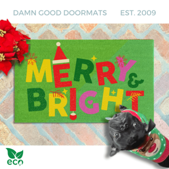 GREEN Merry & Bright Christmas Holiday doormat