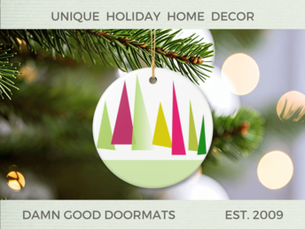 Geometric Christmas Tree Ceramic Ornament, Red Green Holiday Decoration