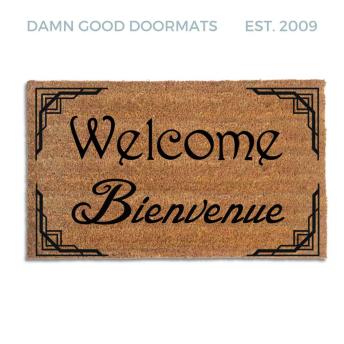 English and French Bienvenue bilingual doormat