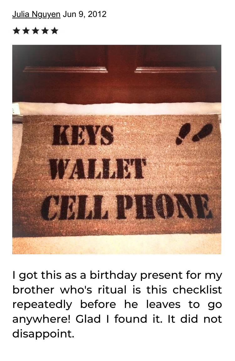 KEYS WALLET CELL PHONE funny doormat fan review