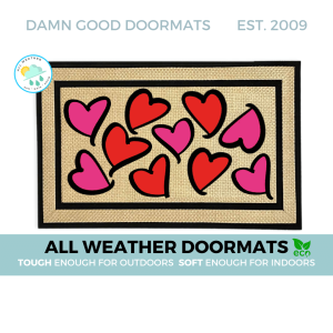 all weather valentines day coir damn good doormat with pink and red hearts all o