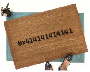 Coir doormat with Cascadia Code font hex 0x414141414141, funny programmer welcome mat