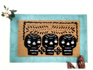Halloween sugar skulls Mexican Papel Picado Day of the Dead doormat1