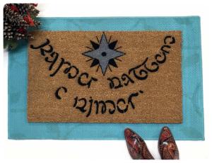 JRR Tolkien Elvish language 2 color nerd doormat