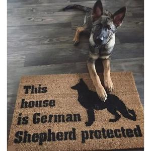 This house is German Shepard protected dog door mat
