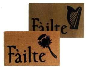 Scottish Fáilte and thistle or Irish Harp doormat St Patricks day decor