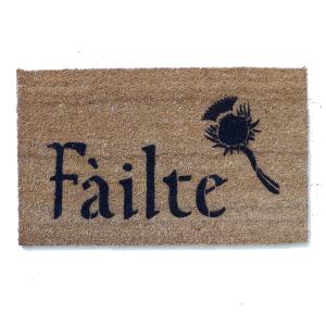 Scottish Fáilte and thistle or Irish Harp doormat