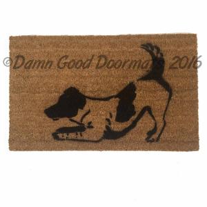 jack russell dog play bow doormat