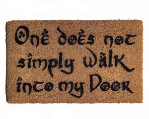 coir doormat with 'Walk Into My Door' Lord of the Rings quote, funny outdoor welcome mat