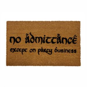 Black coir doormat with 'No Admittance Except on Party Business' Tolkien quote, funny nerdy welcome mat