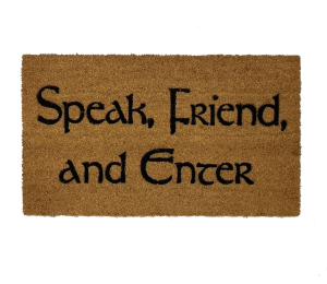 Natural coir doormat with Tolkien quote Speak Friend and Enter, LOTR welcome mat for front door
