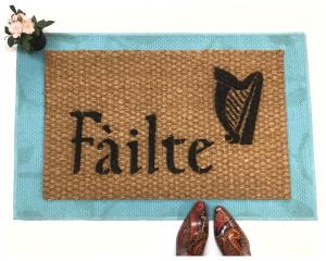 Scottish Fáilte and thistle or Irish Harp doormat
