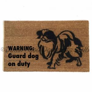 Japanese Chin funny WARNING: guard dog on duty doormat