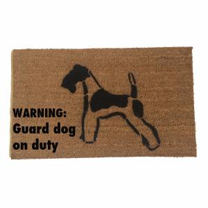 Wire Terrier Warning: Guard dog on duty funny doormat