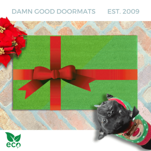 RED and GREEN Christmas bow Holiday doormat