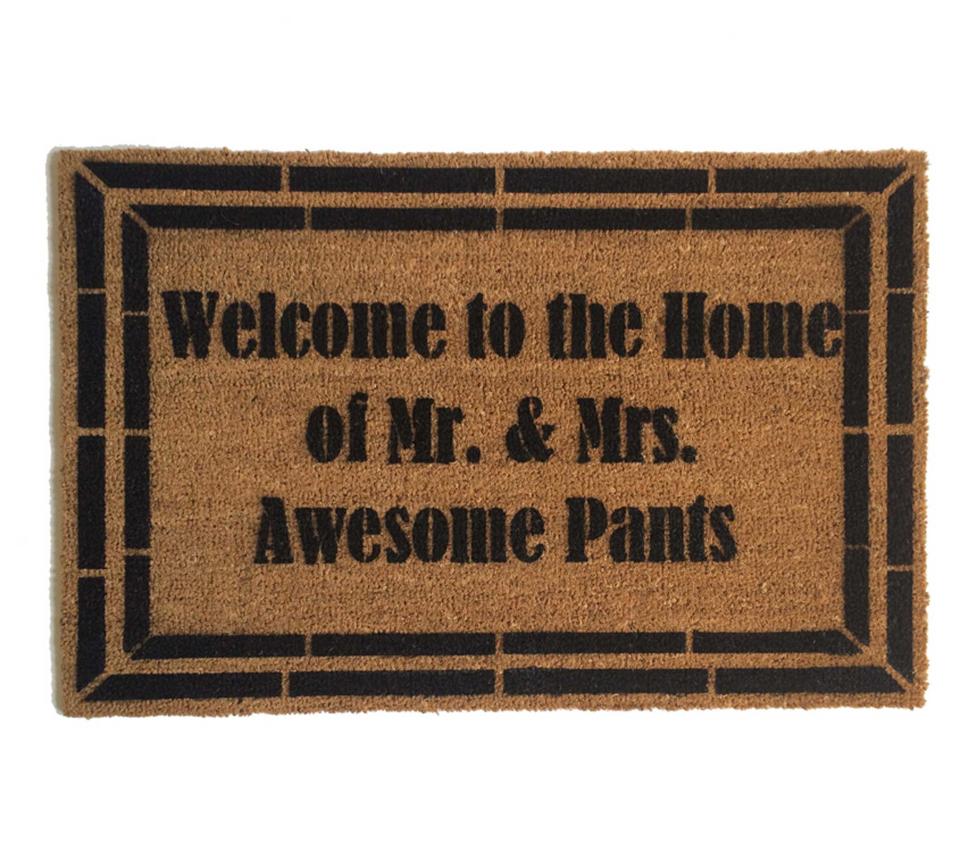Welcome to the Home of Mr. and Mrs. Awesome Pants™ wedding gift doormat