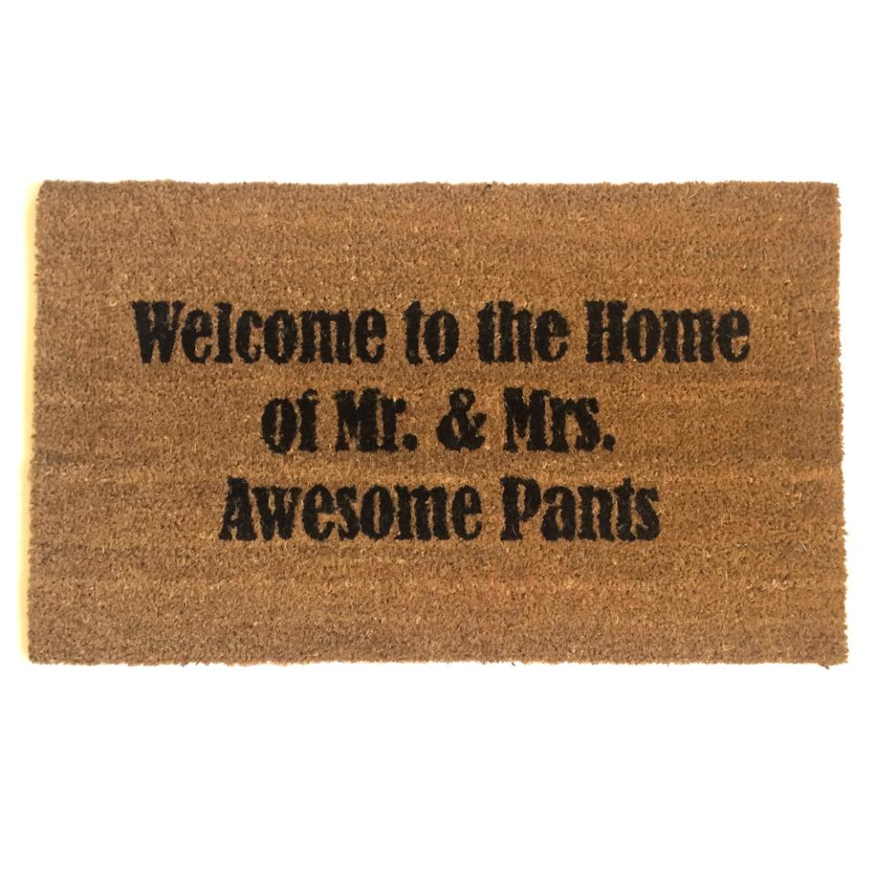 Welcome to the Home of Mr. and Mrs. Awesome Pants™ wedding gift doormat