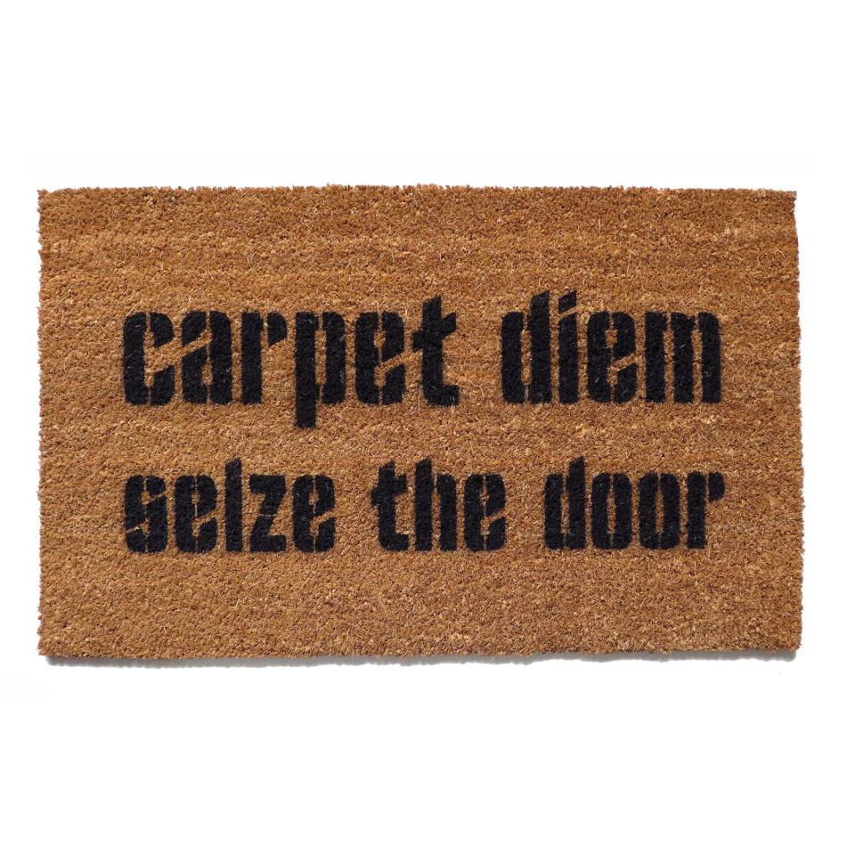 Carpet Diem Seize the Door doormat with bold Latin-inspired lettering