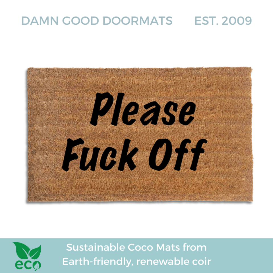 natural coir doormat reading "Please Fuck Off"