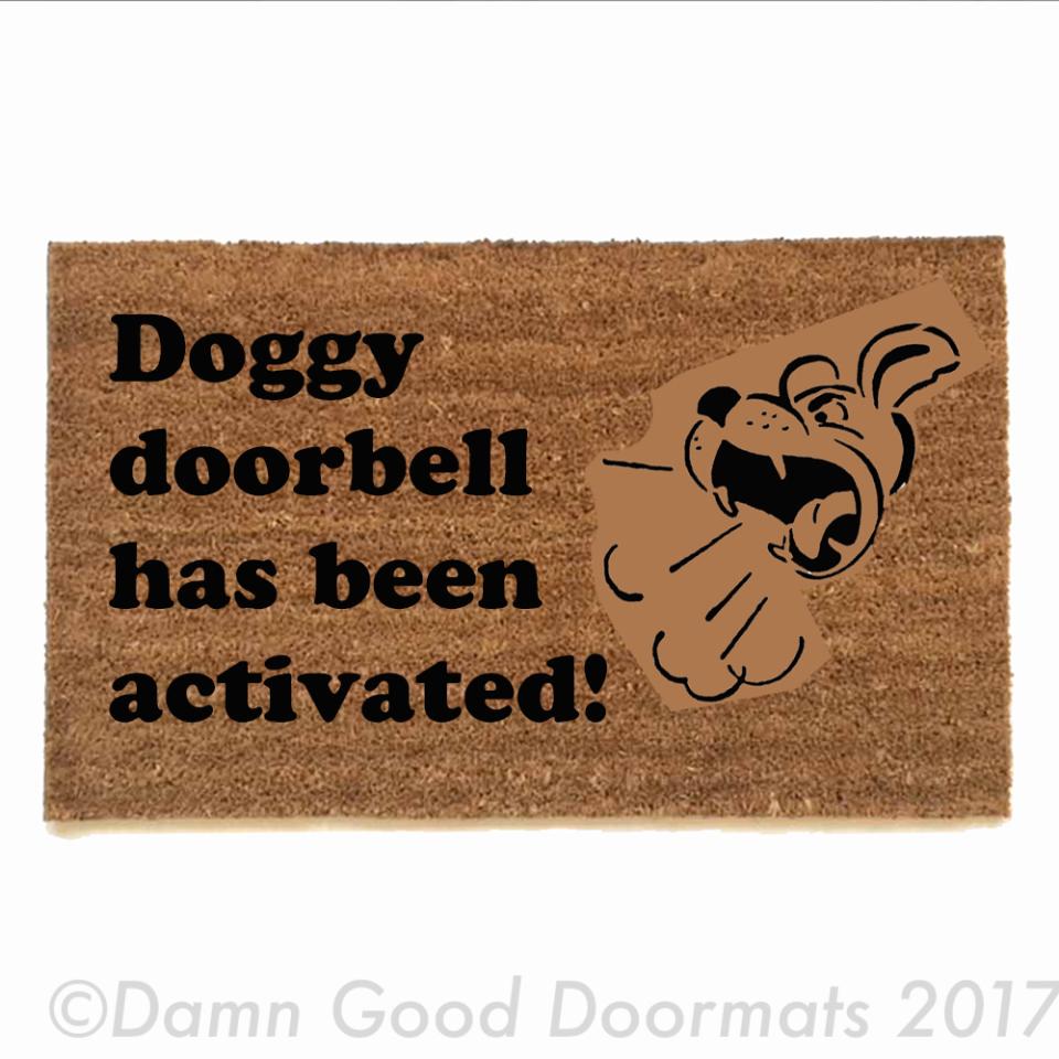 Doggy doorbell has been activated | Funny door matt